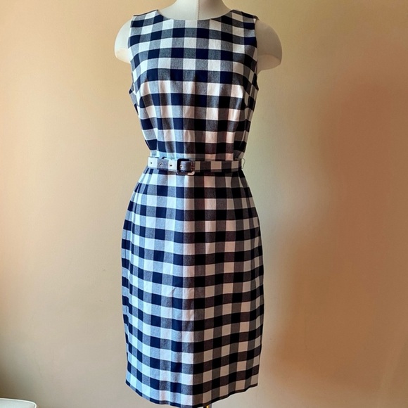 J Crew Gingham Print Pencil Belt Dress - Picture 2 of 4